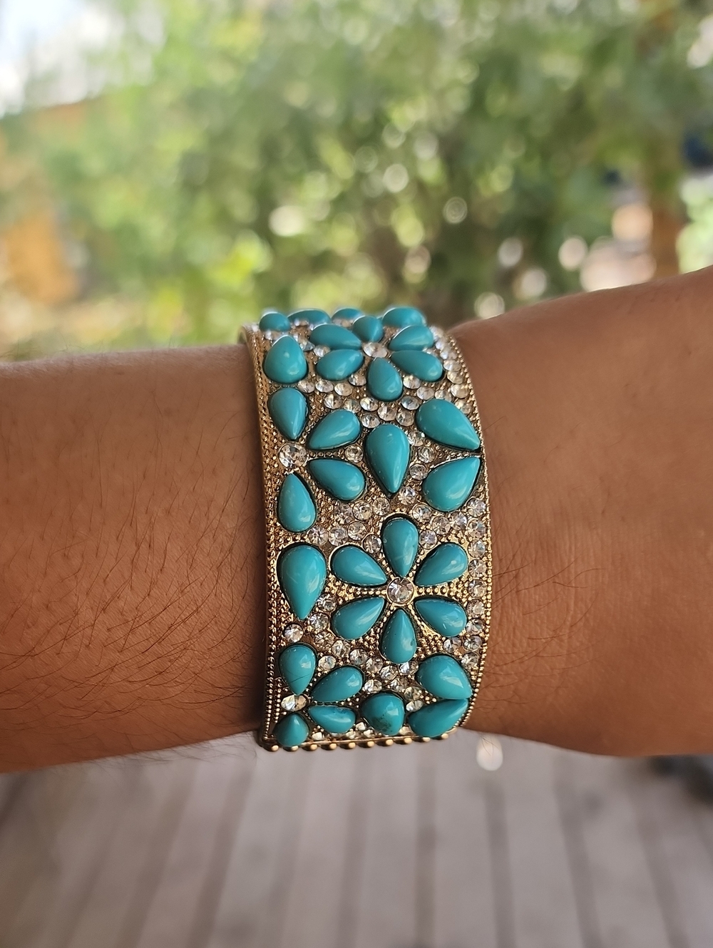 Turquoise Flower Statement Bracelet - Women Jewelry
